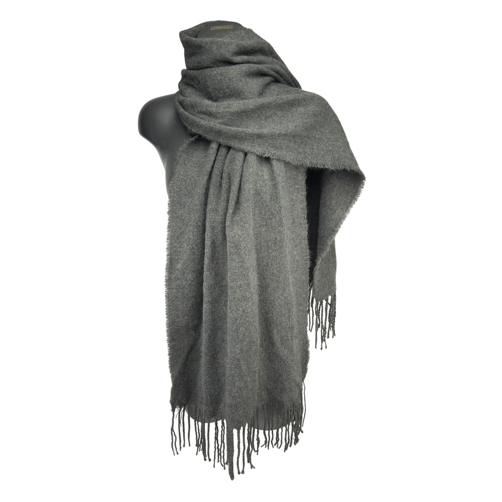 Cashmere Blend Brushed Fringe Charcoal Grey Scarf/Wrap 20" x 75"‎